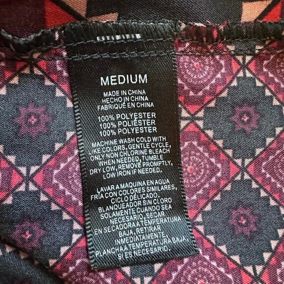 Sam Edelman black, red & pink tribal print v-neck tank top size M - Picture 7 of 10